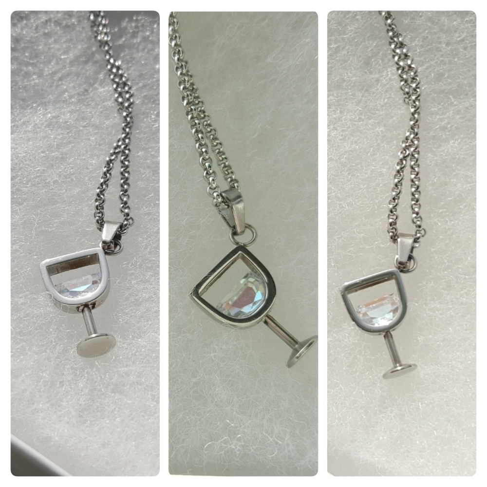 🎁CLEARANCE 🎁5⭐ SS Wine Glass Pendant Necklace - Picture 3 of 3